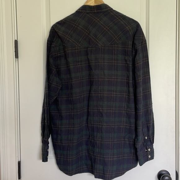 Roper Men’s Plaid Flannel Snap Closure Shirt Navy/Green L - Picture 5 of 6